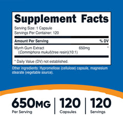 Close-up of Nutricost Myrrh Extract Capsules bottle label