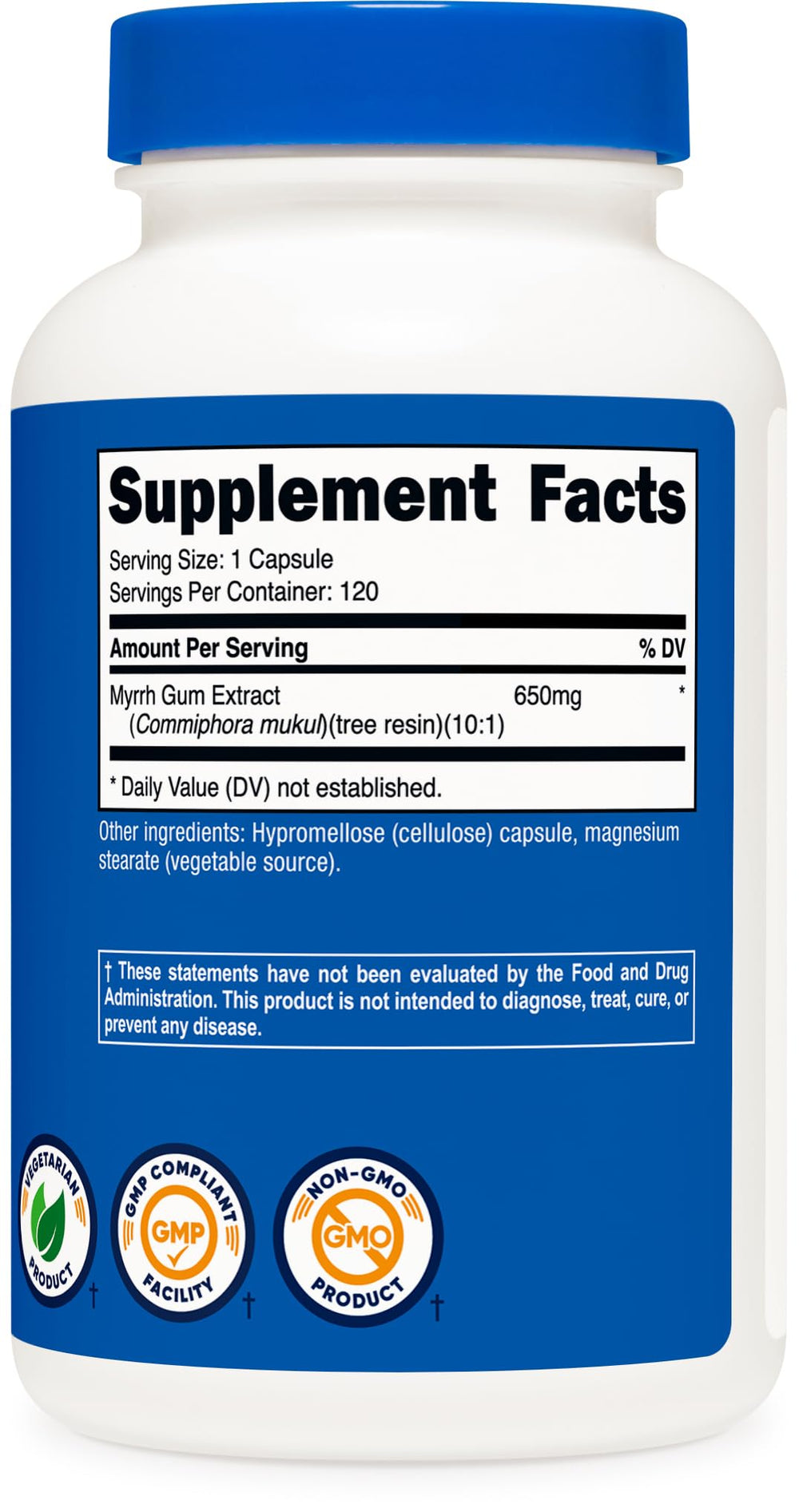 Non-GMO, gluten-free, vegetarian friendly Nutricost Myrrh Extract capsules