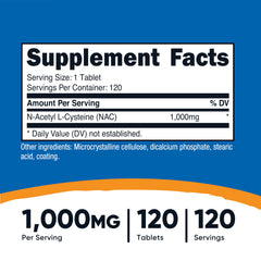 Close-up of Nutricost NAC 1000 mg bottle side view