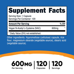 Close-up of vegan NAC 600mg capsules inside bottle