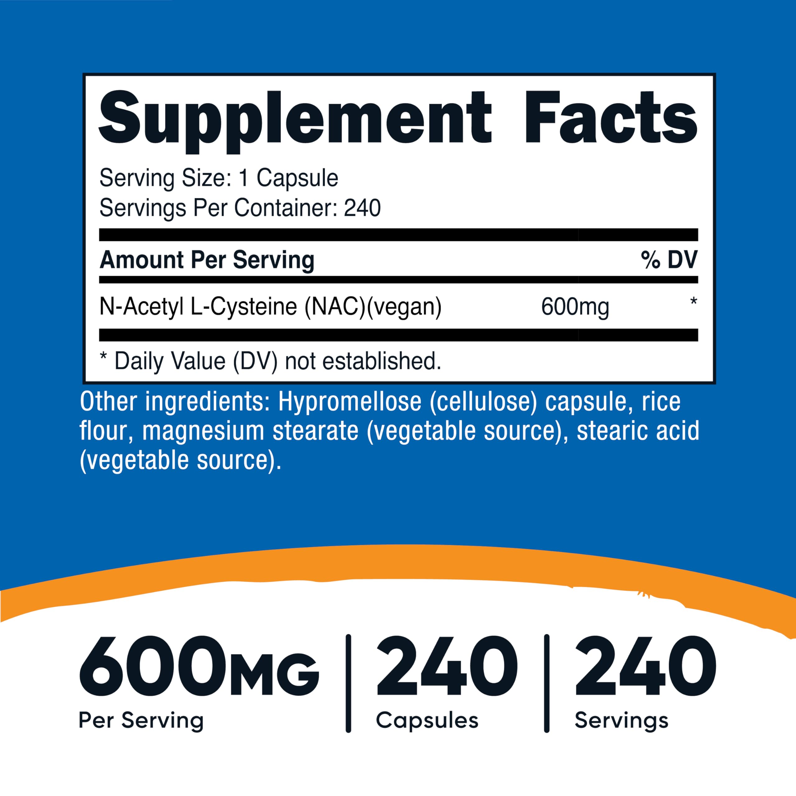 Nutricost NAC 600mg bottle label showing 600mg per capsule