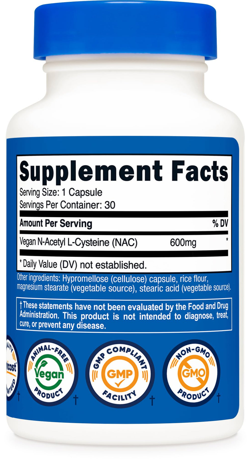 GMP-compliant manufacturing facility label for Nutricost NAC