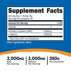 NAC and Glycine per serving: 2000mg NAC and 2000mg Glycine