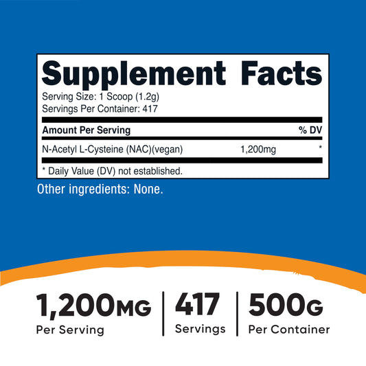 Side view of Nutricost NAC Powder 500g bottle