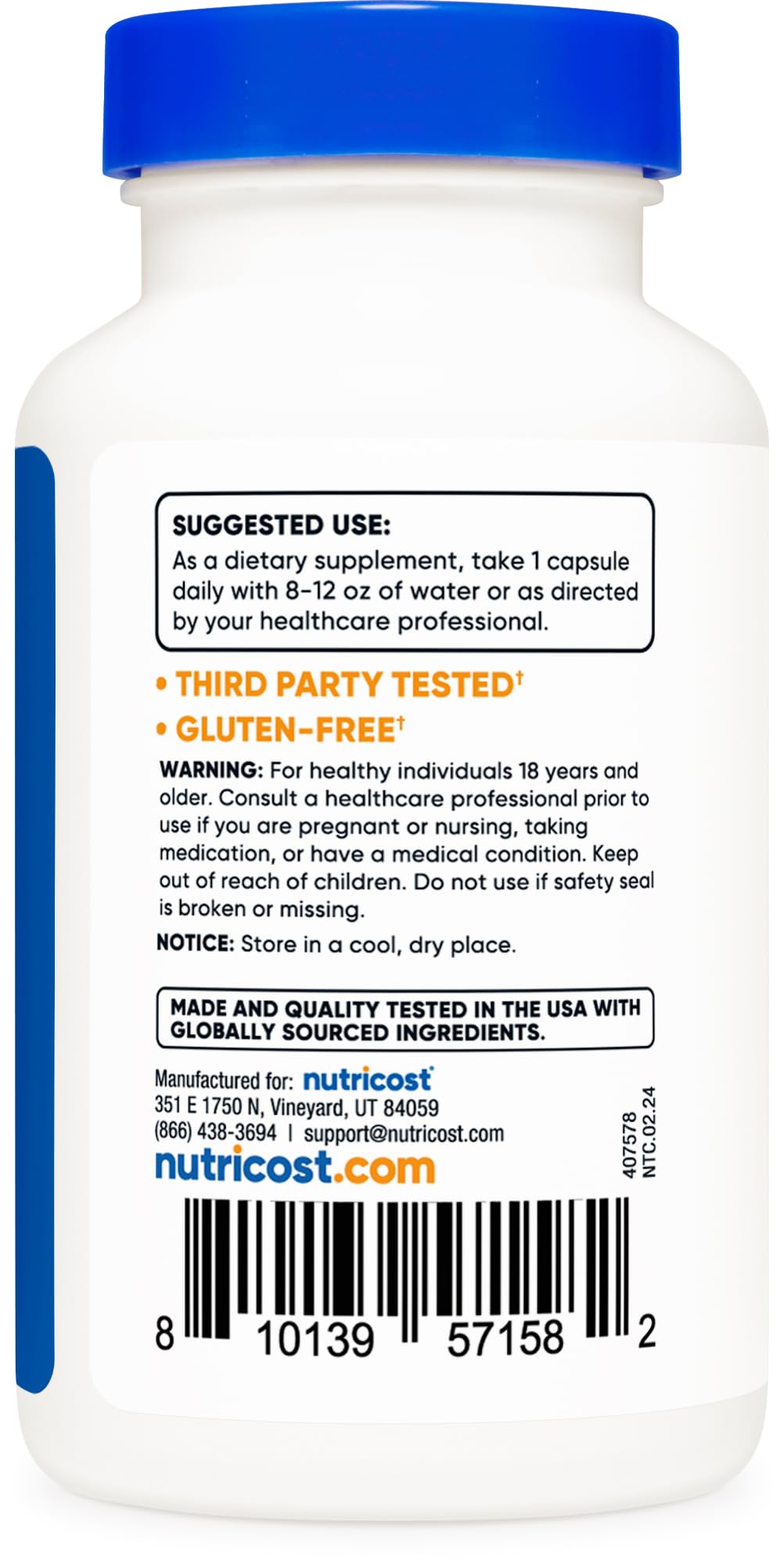 Gluten-free and Non-GMO icons beside the bottle
