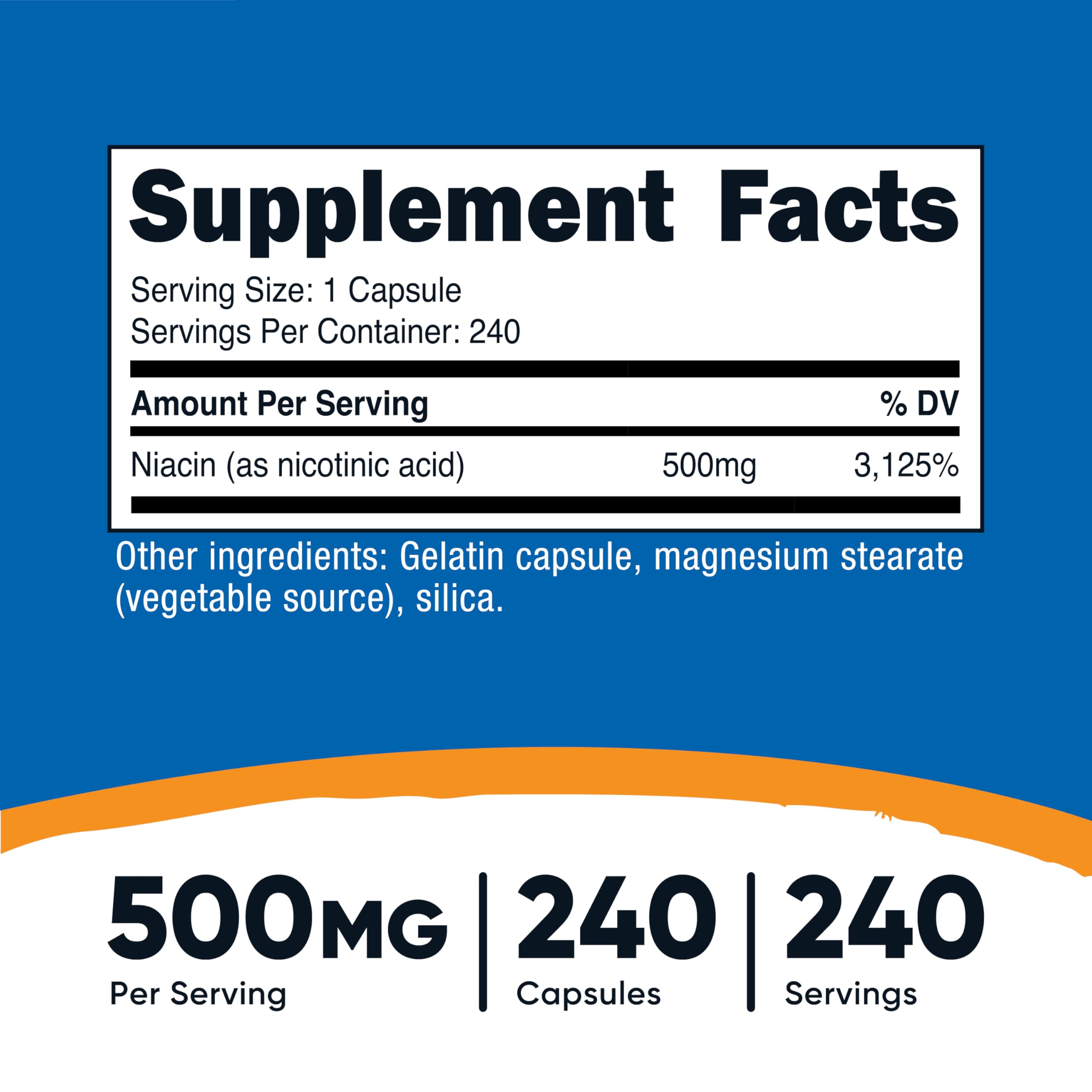 Close-up of Niacin 500mg capsule