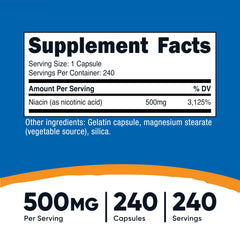 Close-up of Niacin 500mg capsule