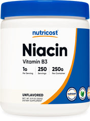 Nutricost Niacin Vitamin B3 Powder bottle — 250g