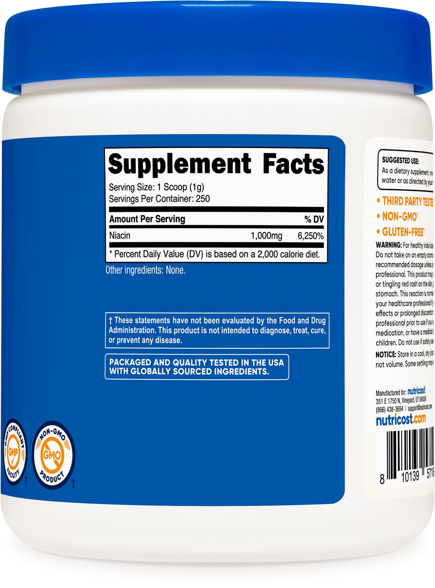 Product third-party testing and GMP facility claim