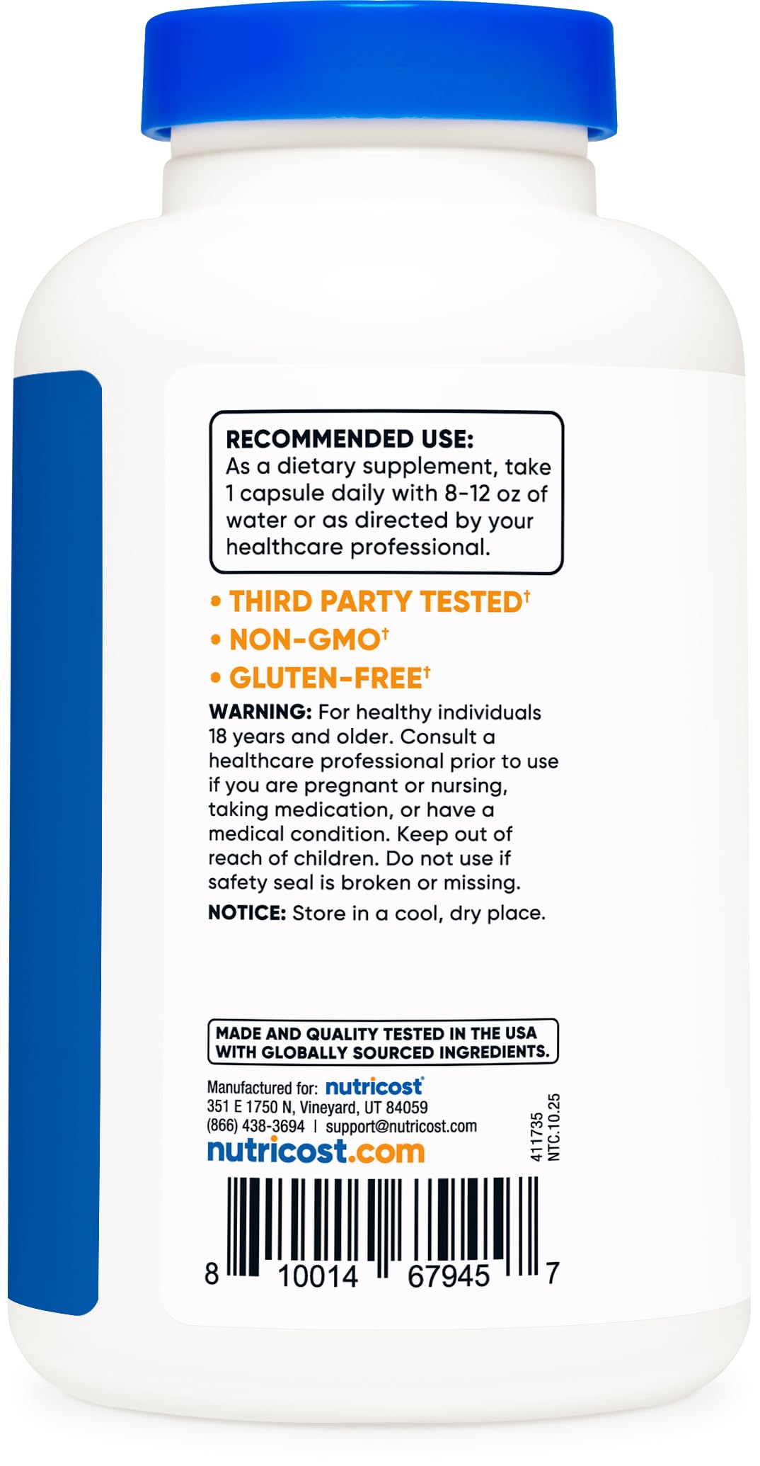 Niacinamide Vitamin B3 label showing Non-GMO and Gluten Free