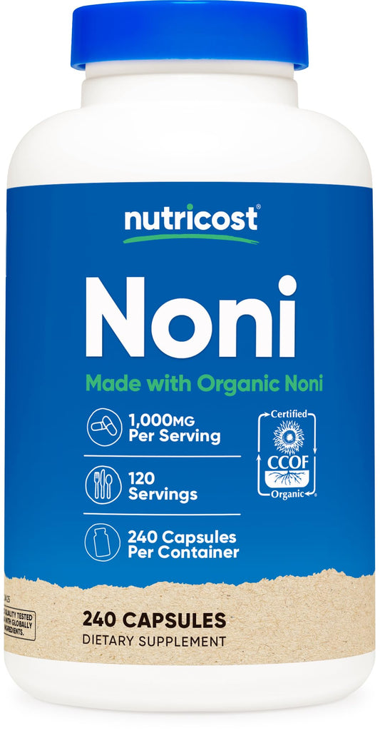 Nutricost Noni Capsules bottle with CCOF Organic Noni certification