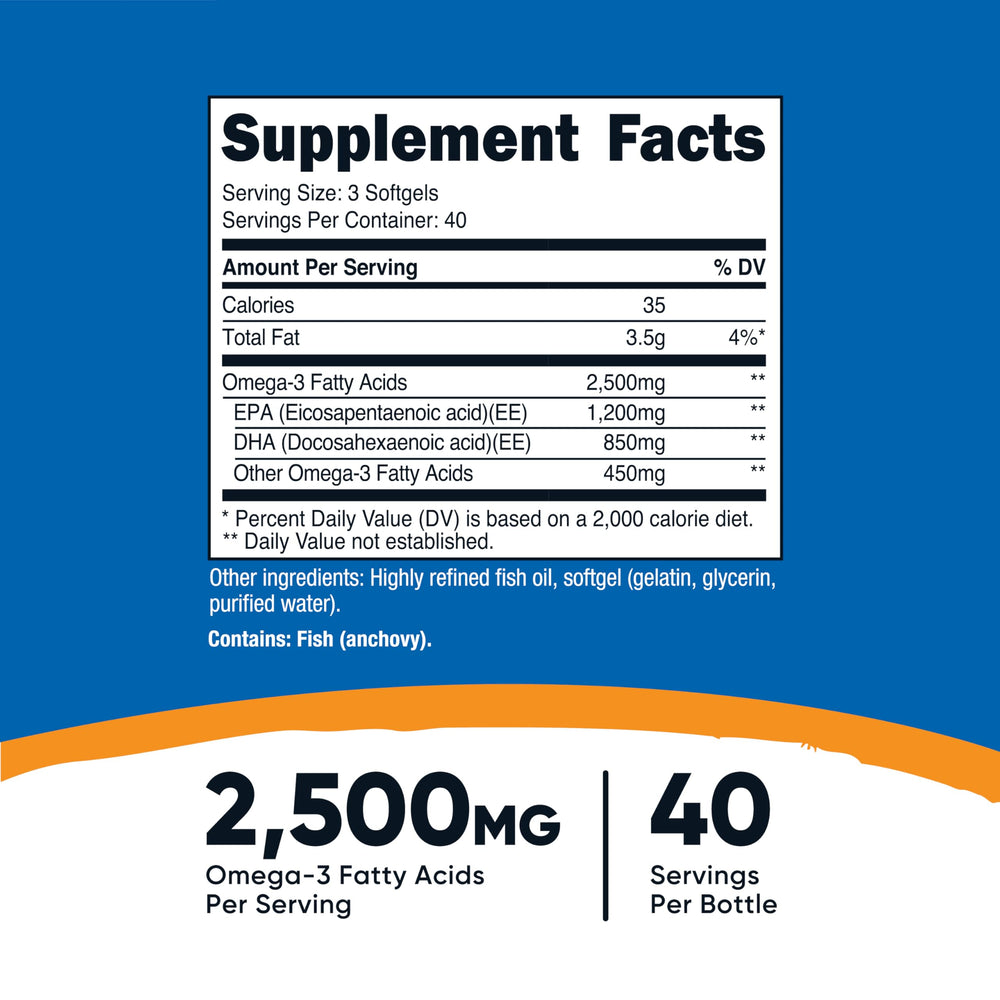 Close-up of Nutricost Omega-3 Wild-Caught Fish Oil bottle