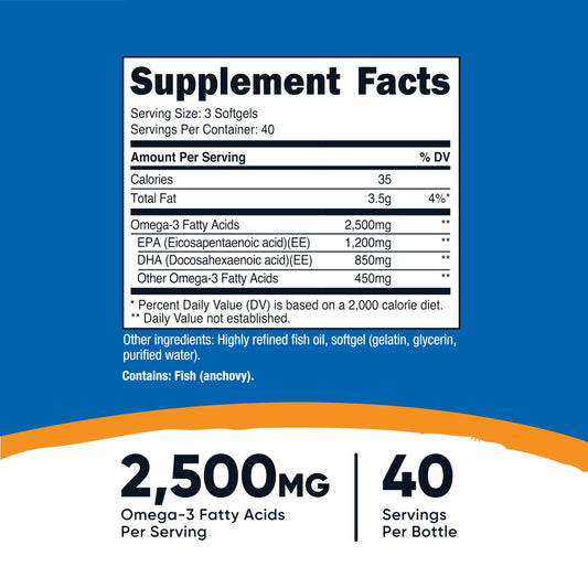 Close-up of Nutricost Omega-3 Wild-Caught Fish Oil bottle