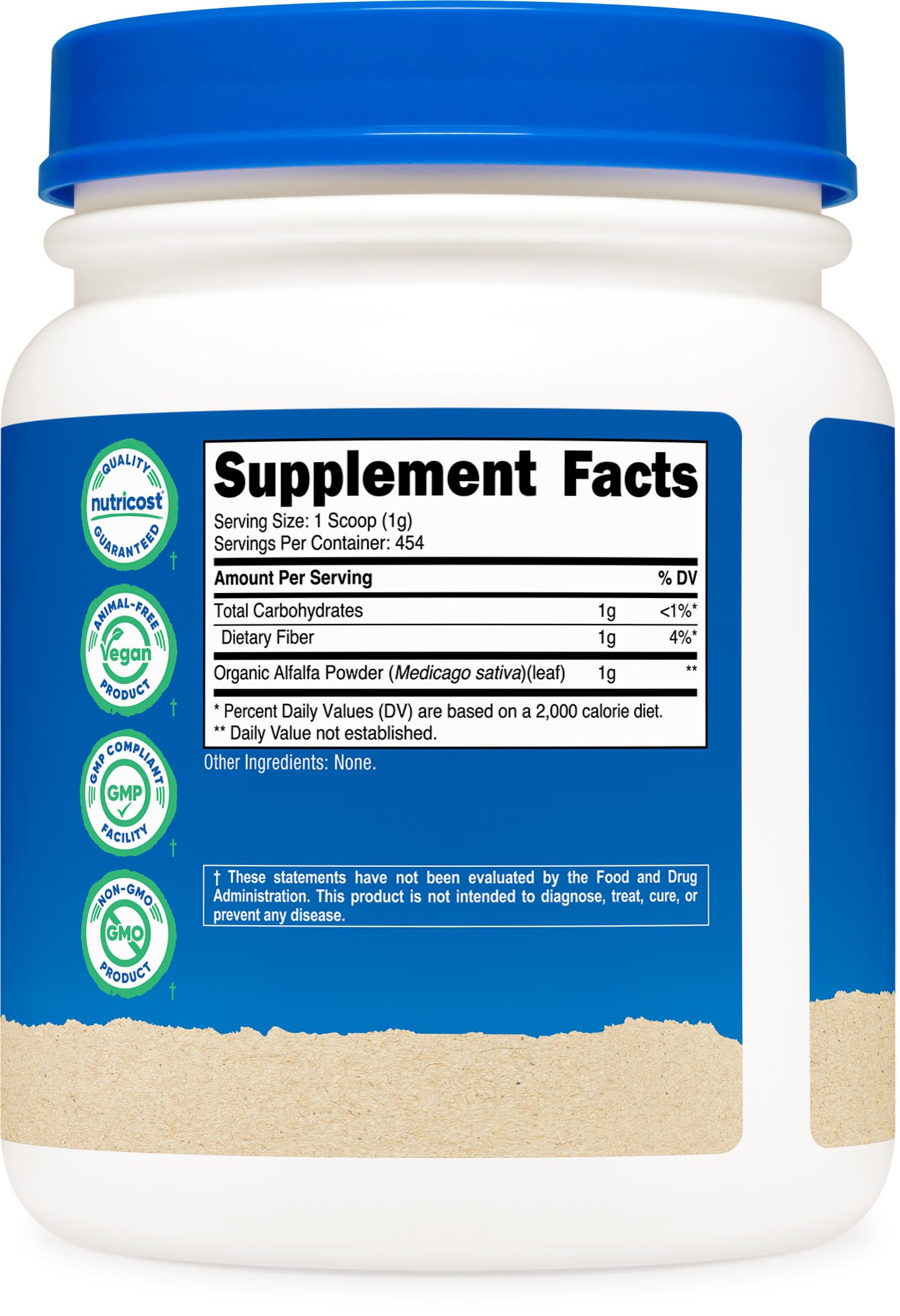 Nutrition facts panel for Nutricost Organic Alfalfa Powder