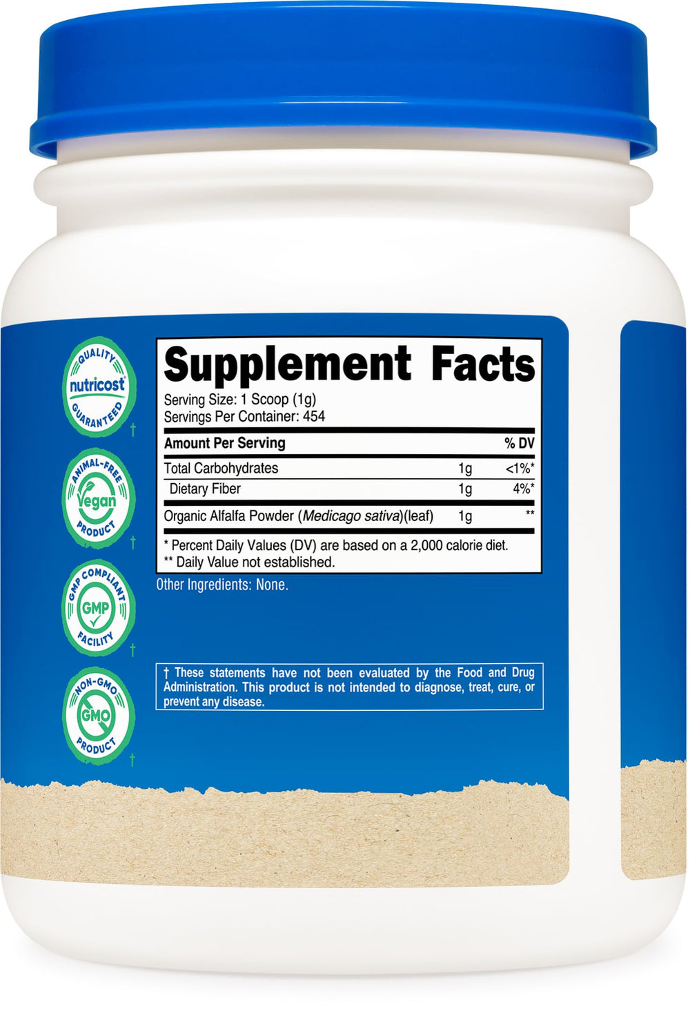 Nutrition facts panel for Nutricost Organic Alfalfa Powder