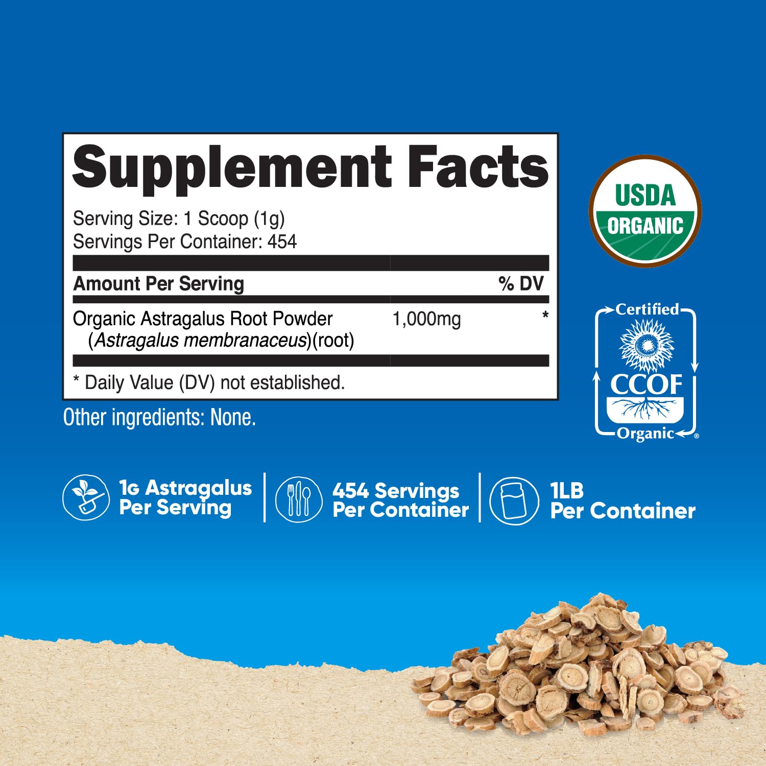 Nutricost Organic Astragalus Root Powder 1lb bottle side view