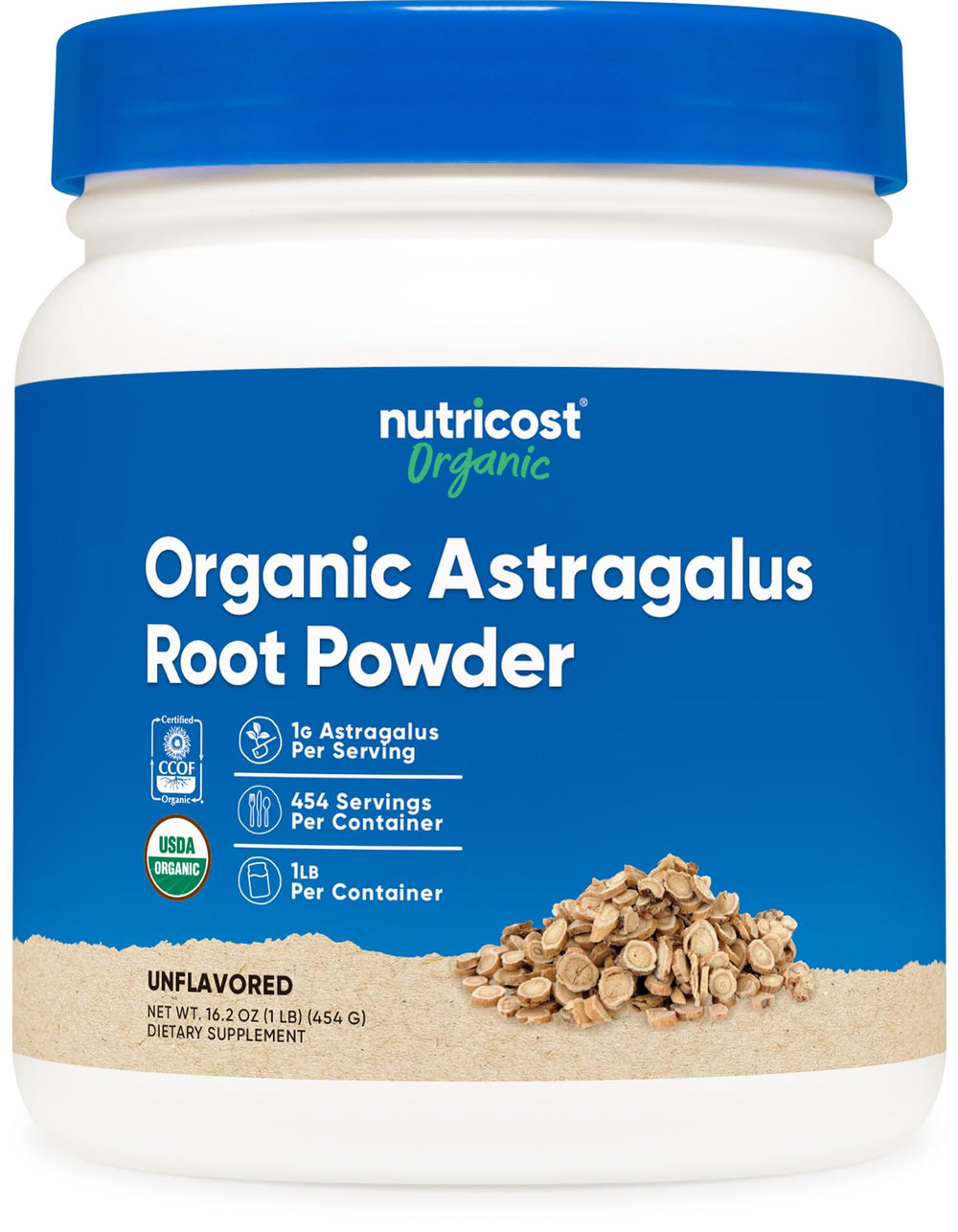 Nutricost Organic Astragalus Root Powder 1lb – front view