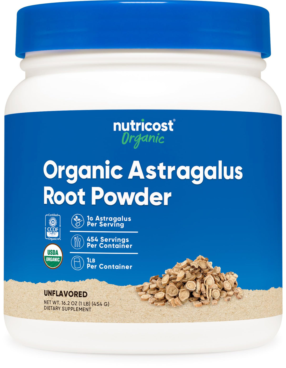 Nutricost Organic Astragalus Root Powder 1lb – front view