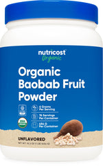 Front view of Nutricost Organic Baobab Fruit Powder Unflavored 1lb container