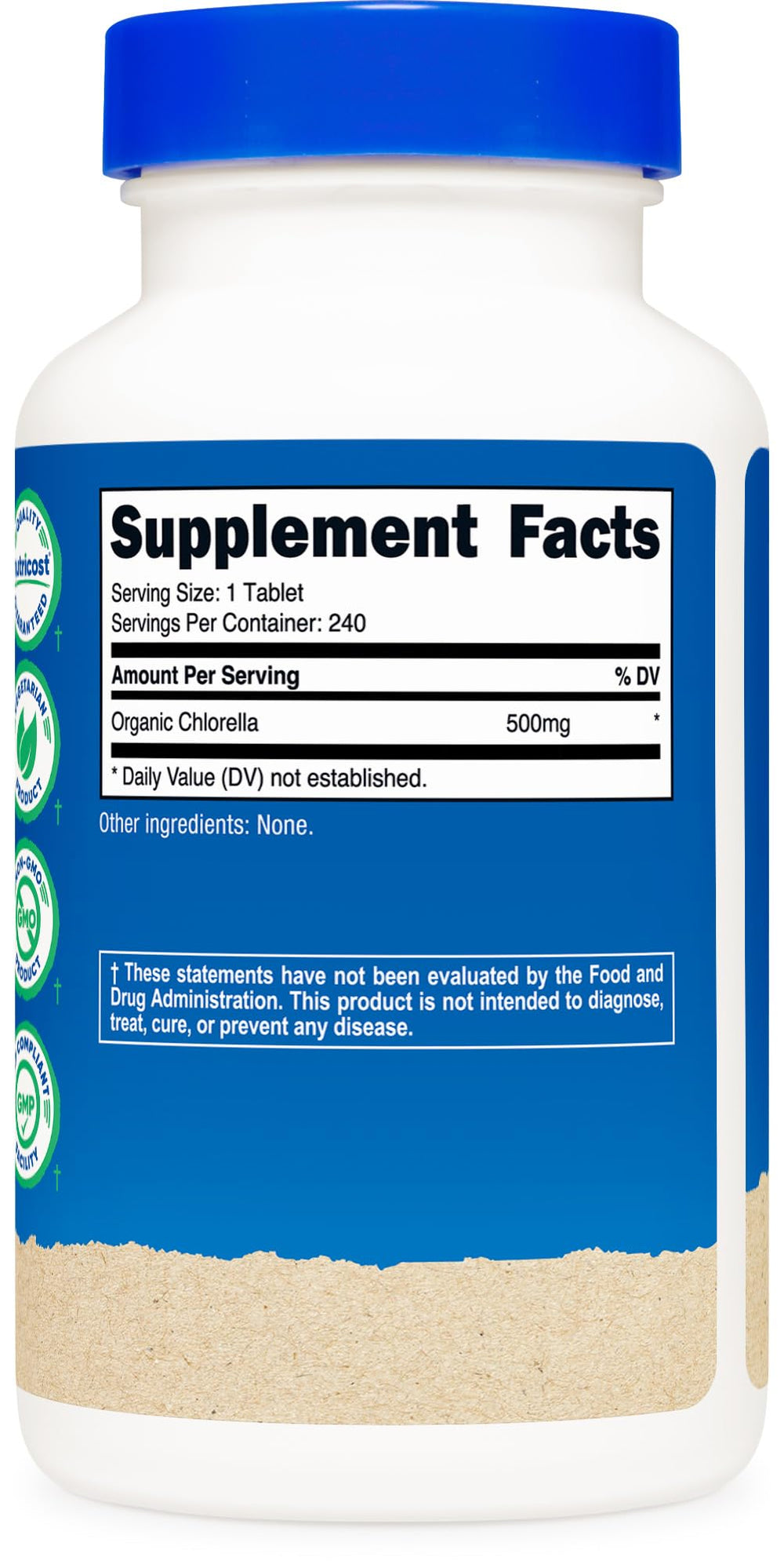 Nutrition facts panel of Nutricost Organic Chlorella