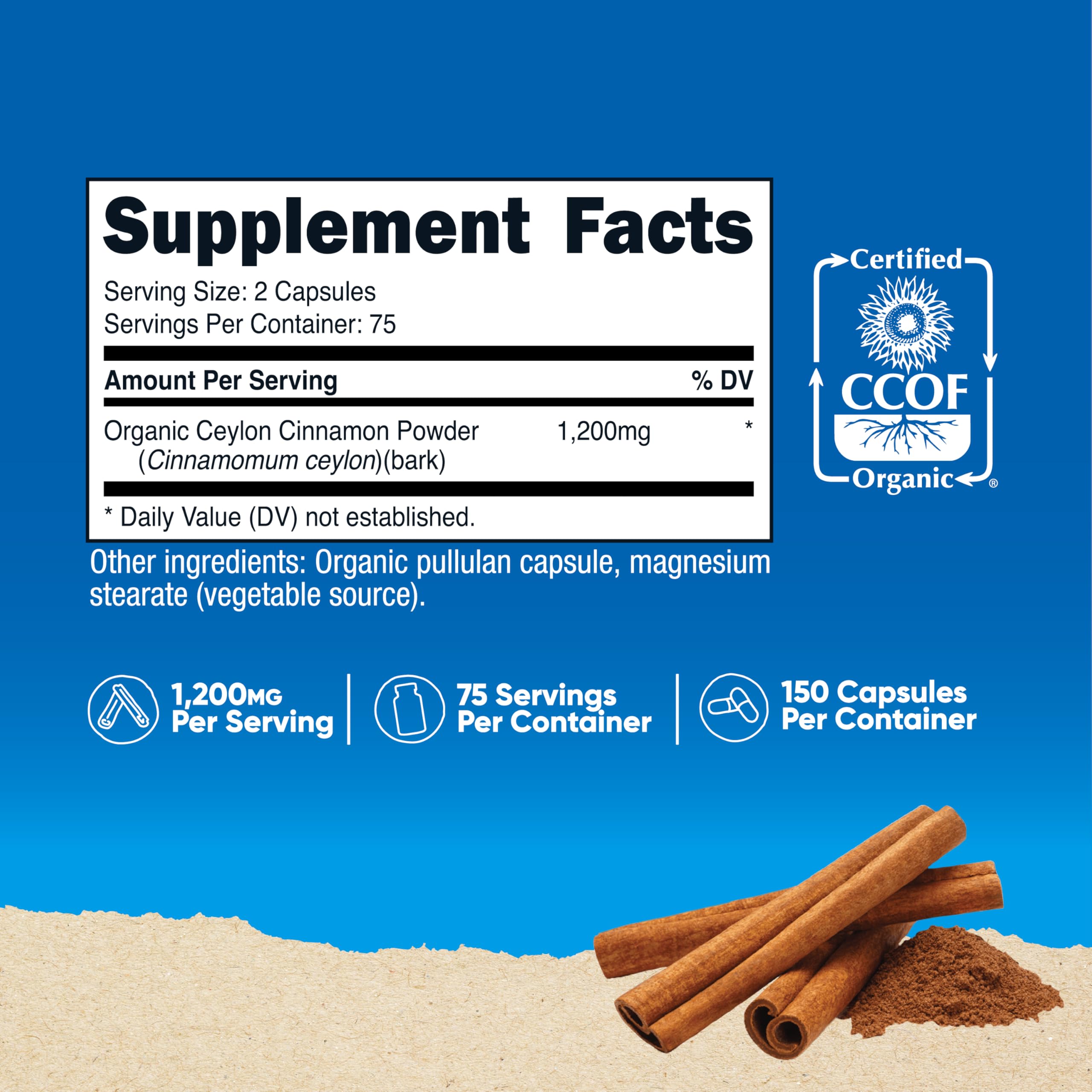 Serving size of Nutricost Organic Cinnamon (Ceylon), 1200mg per serving