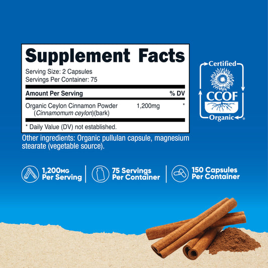 Serving size of Nutricost Organic Cinnamon (Ceylon), 1200mg per serving
