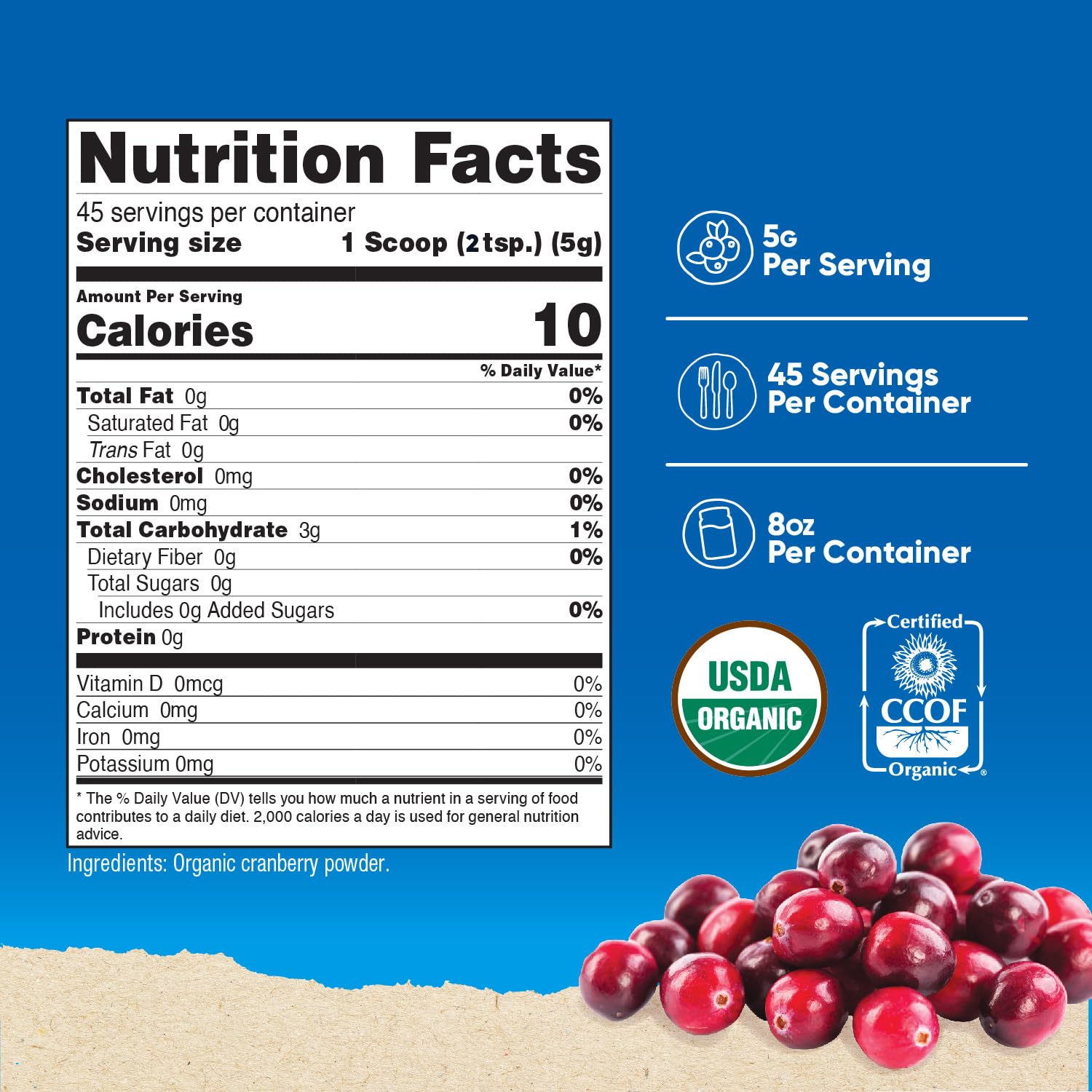 Serving size showing 5 grams cranberry extract