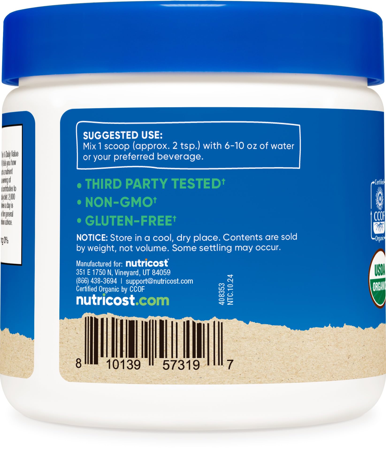 Gluten-free and Non-GMO label on cranberry powder packaging