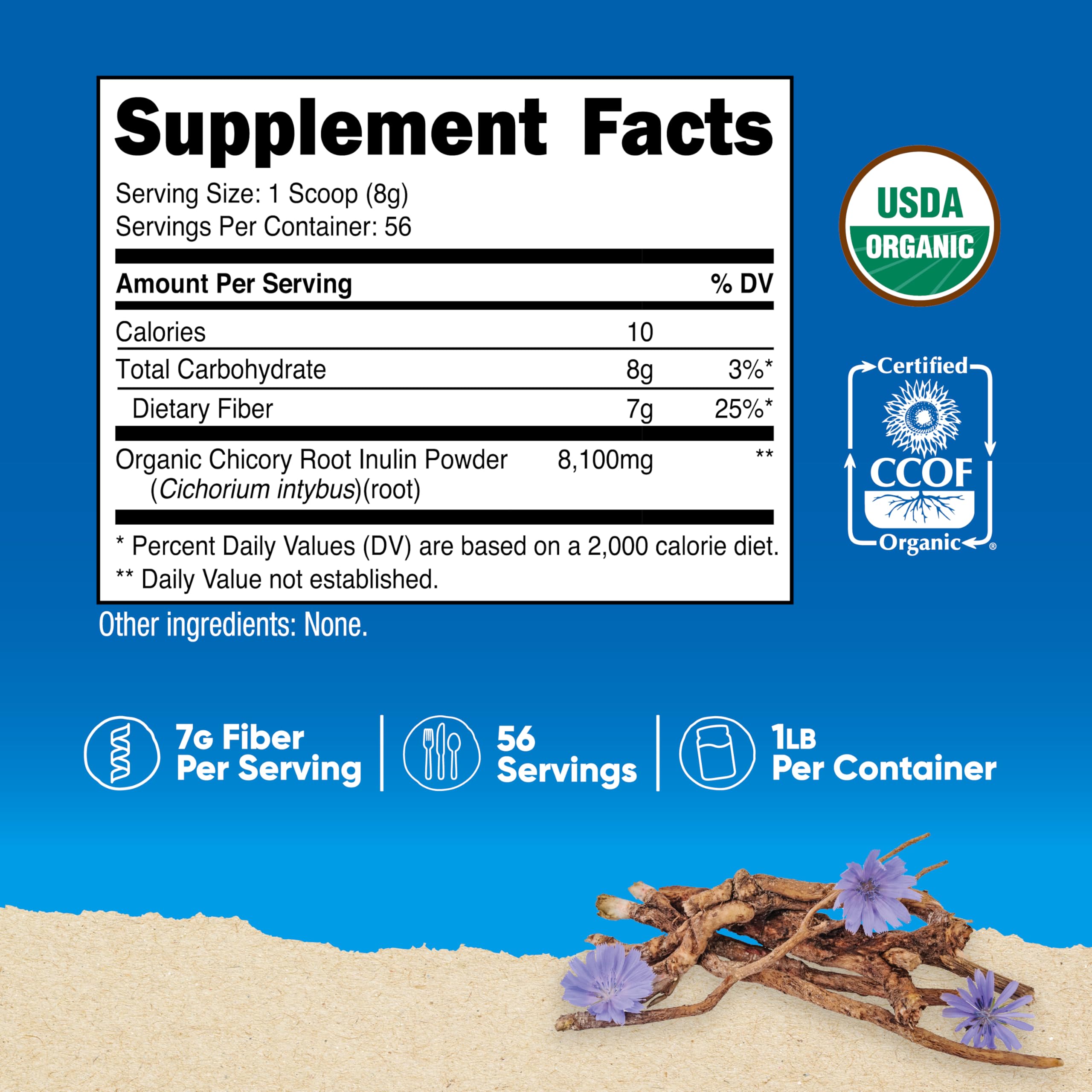 Nutrition label and USDA Organic seal on Nutricost Inulin Powder bottle