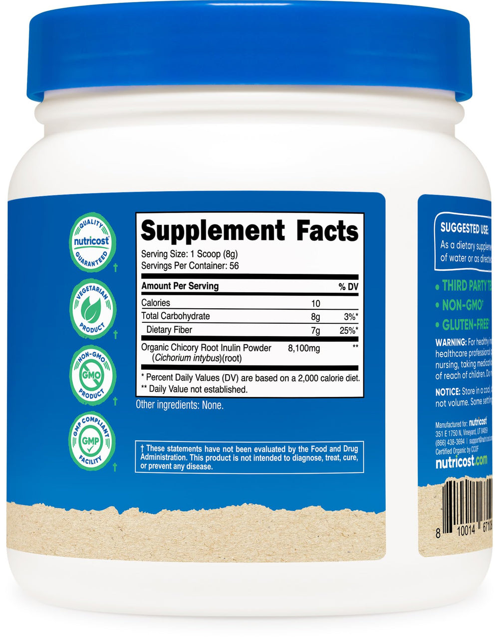 USDA Organic seal on Nutricost Organic Inulin Powder packaging