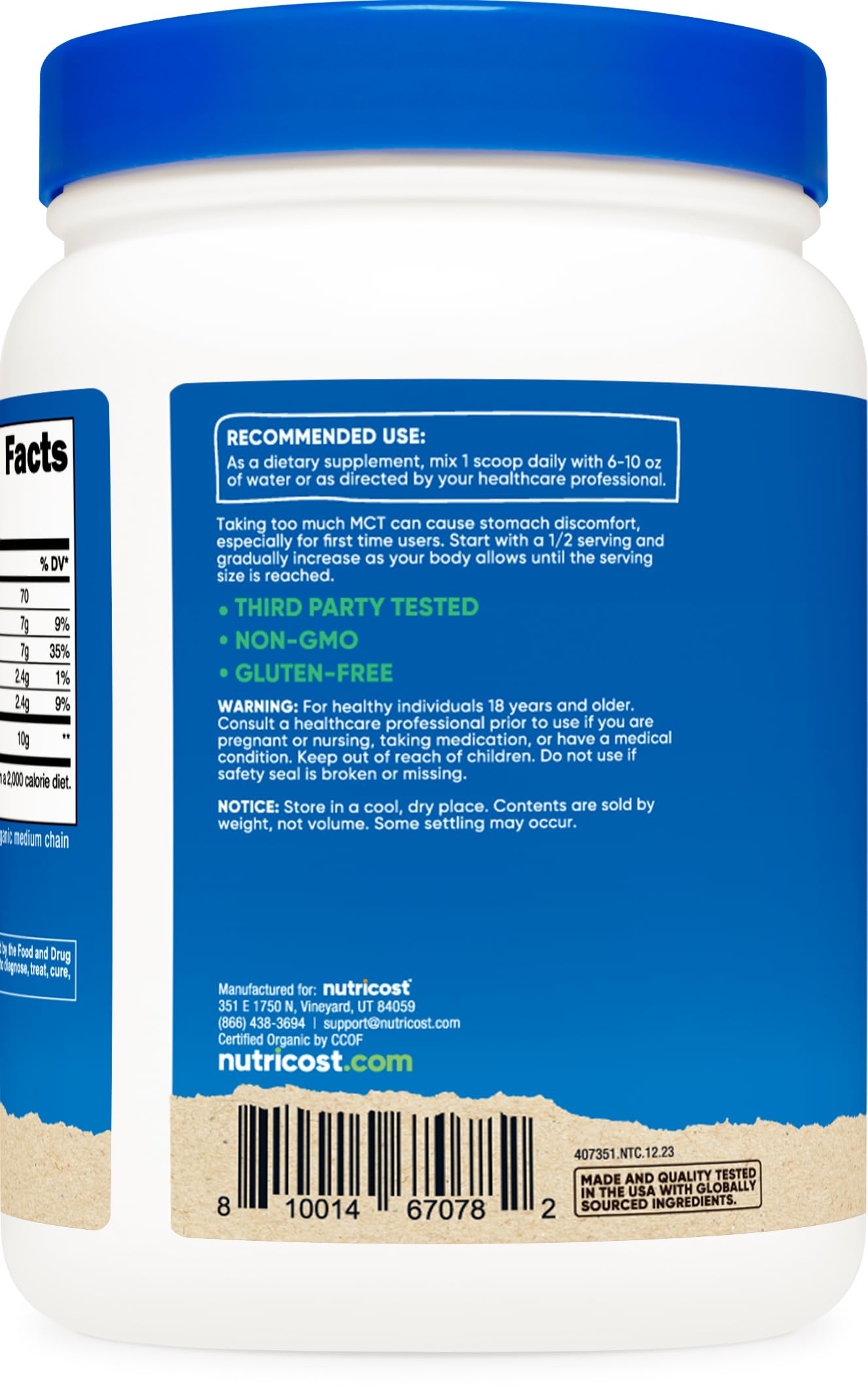 Keto-friendly Nutricost Organic MCT Oil Powder benefits