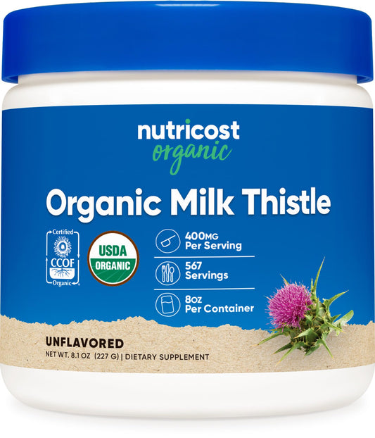 Front view of Nutricost Organic Milk Thistle 8 oz bottle (Unflavored)