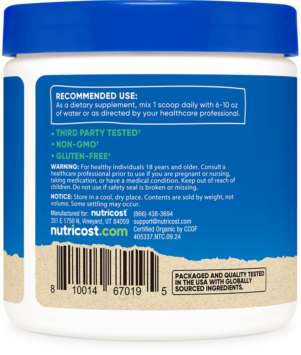 Close-up of Nutricost Organic Shiitake Mushroom Powder 4 oz bottle