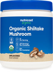 Front view of Nutricost Organic Shiitake Mushroom Powder 8oz bottle