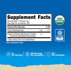 Ingredients and organic certification logos on Nutricost Shiitake powder label