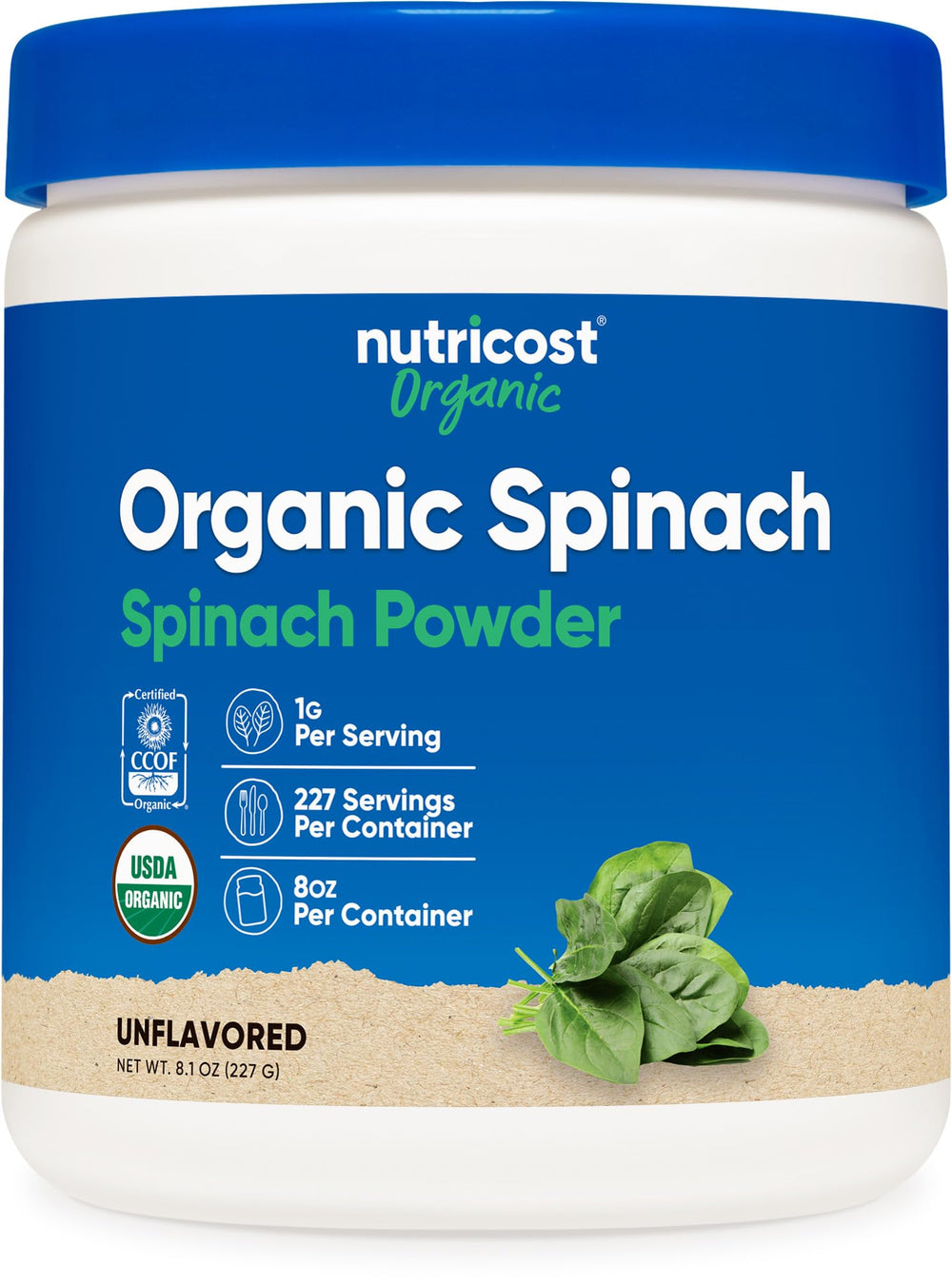 Nutricost Organic Spinach Powder 8 oz bottle front