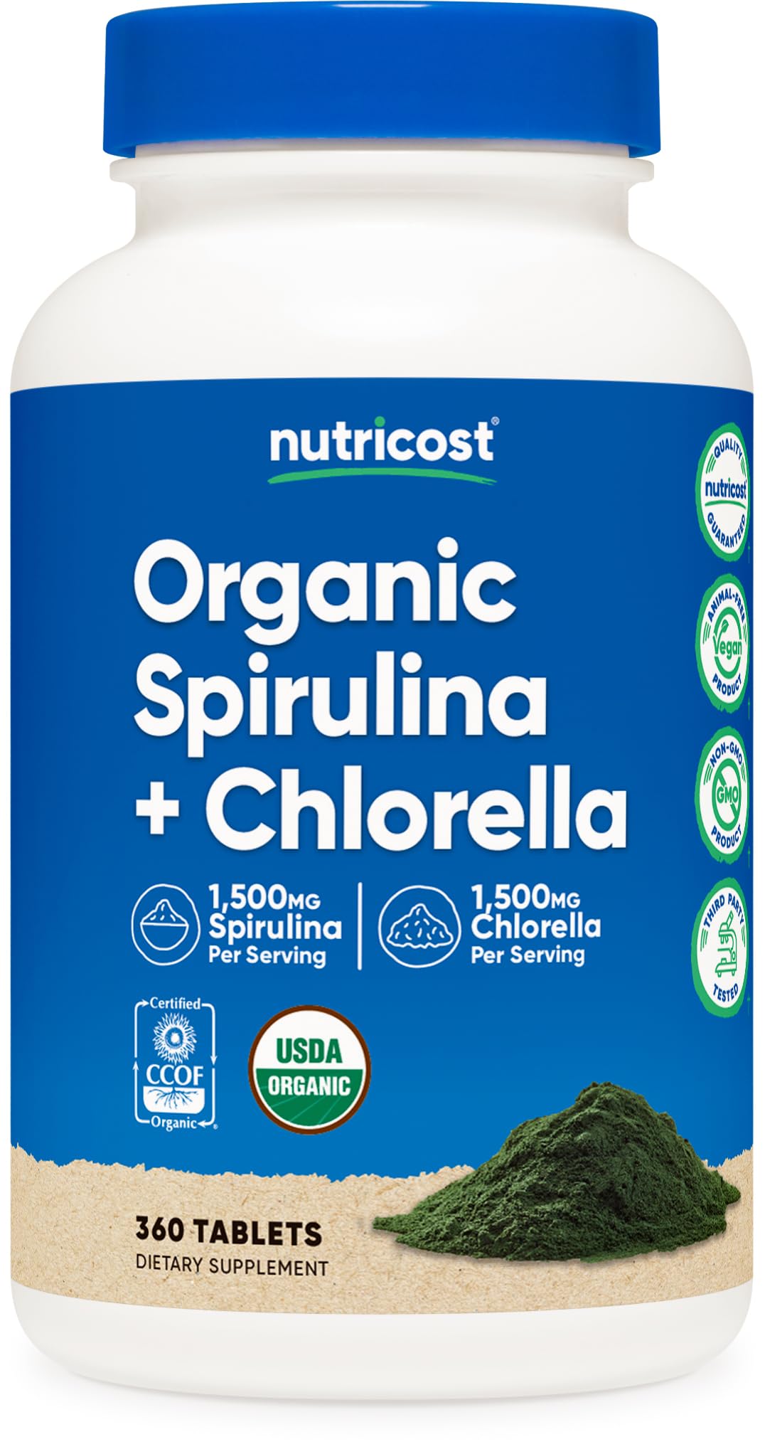 Nutricost Organic Spirulina + Chlorella bottle label