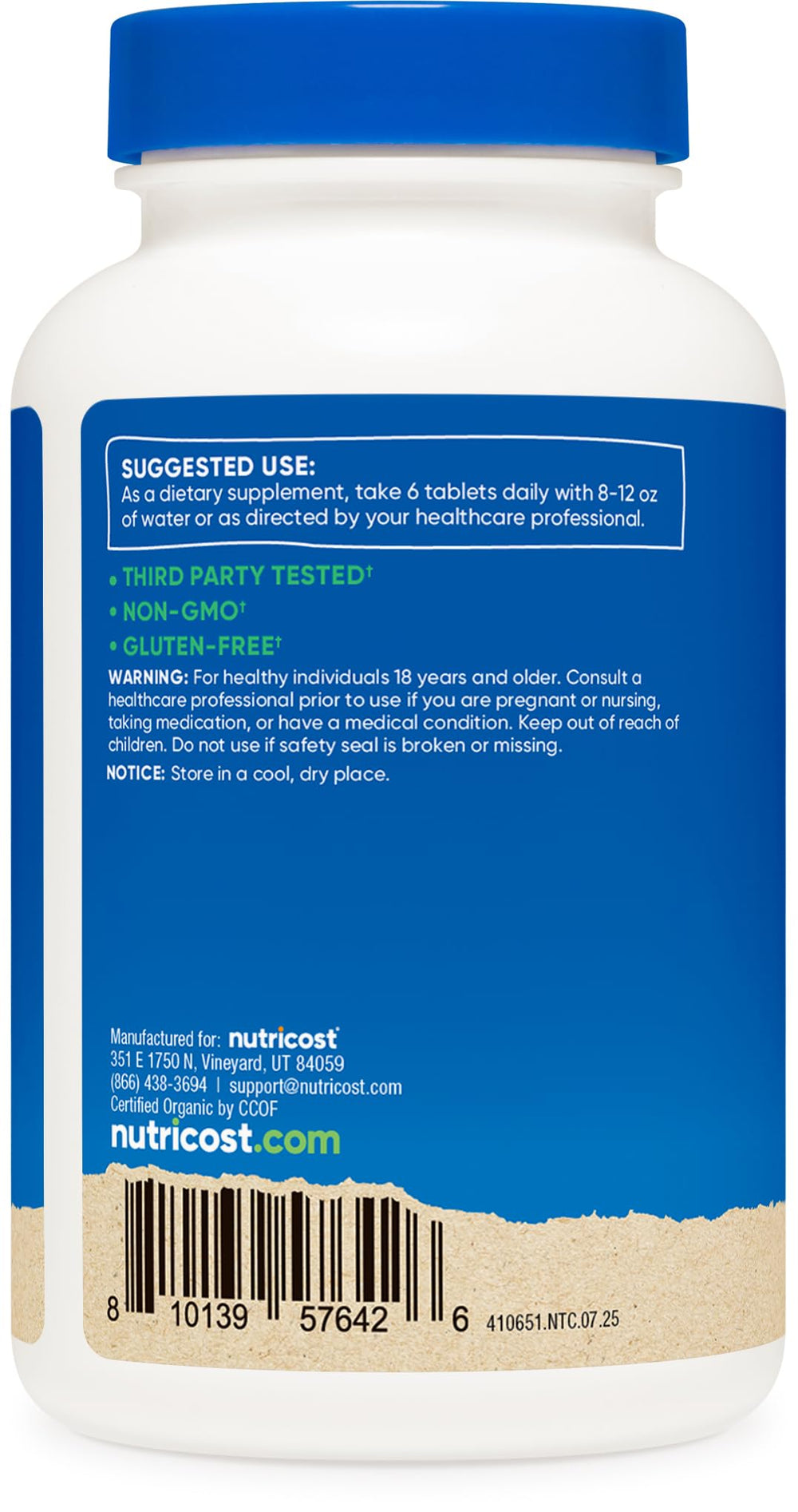 USDA Organic and vegan certifications on Nutricost packaging