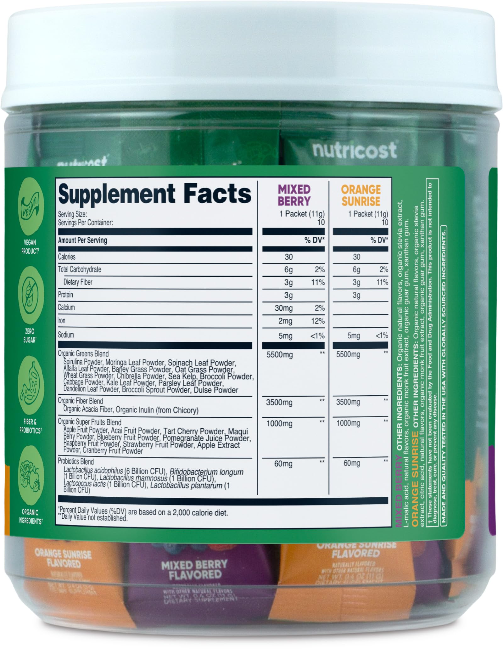 Portable 20-stickpack pack of Nutricost Organic Super Greens