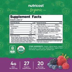 Close-up of Nutricost Organic Super Greens Mixed Berry powder