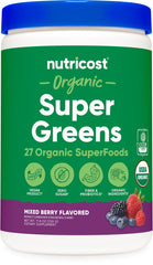 Nutricost Organic Super Greens Powder Mixed Berry flavor bottle front view