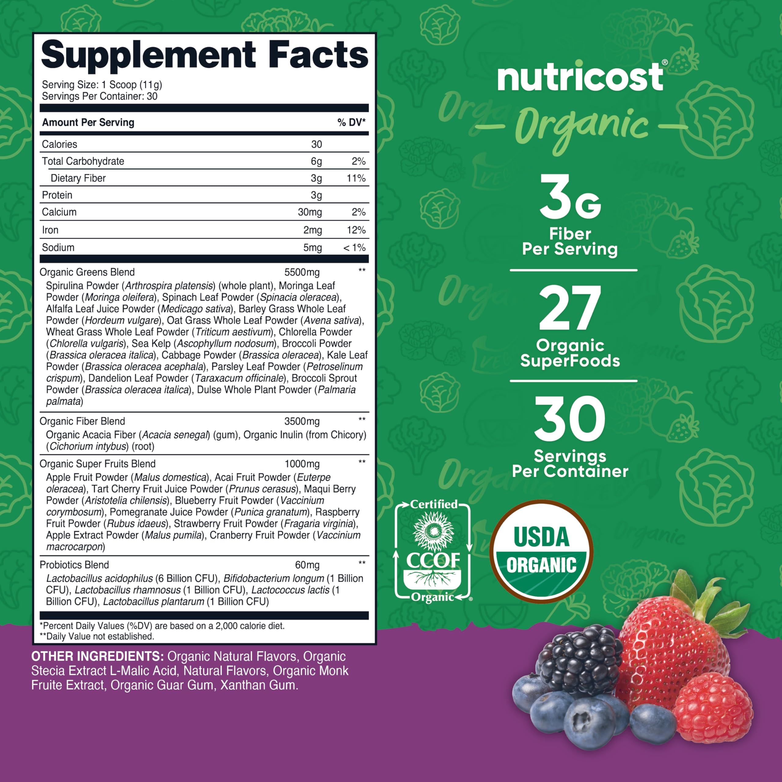 USDA Organic seal and product ingredients close-up