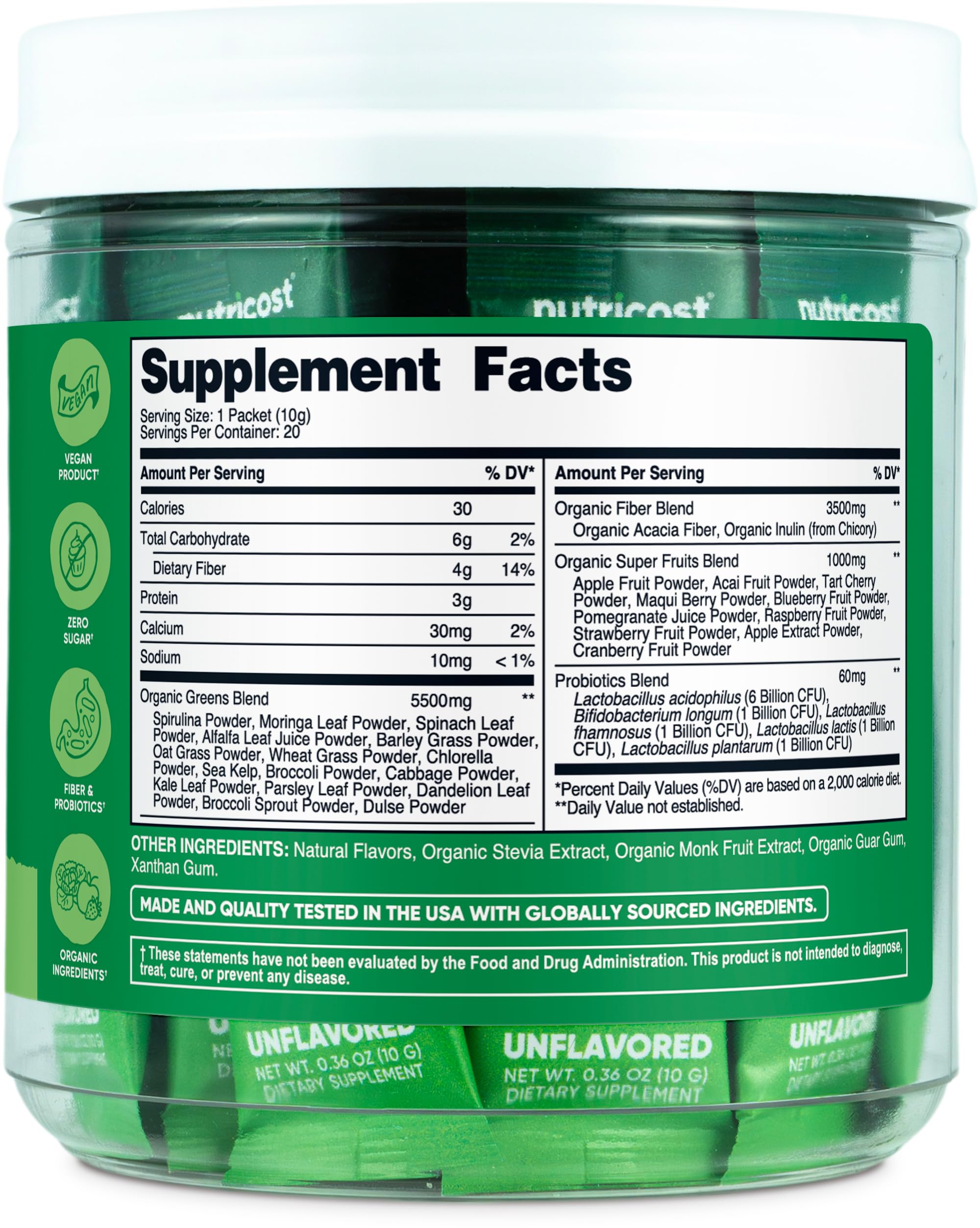 Serving suggestion: mix Nutricost Super Greens into water or smoothie