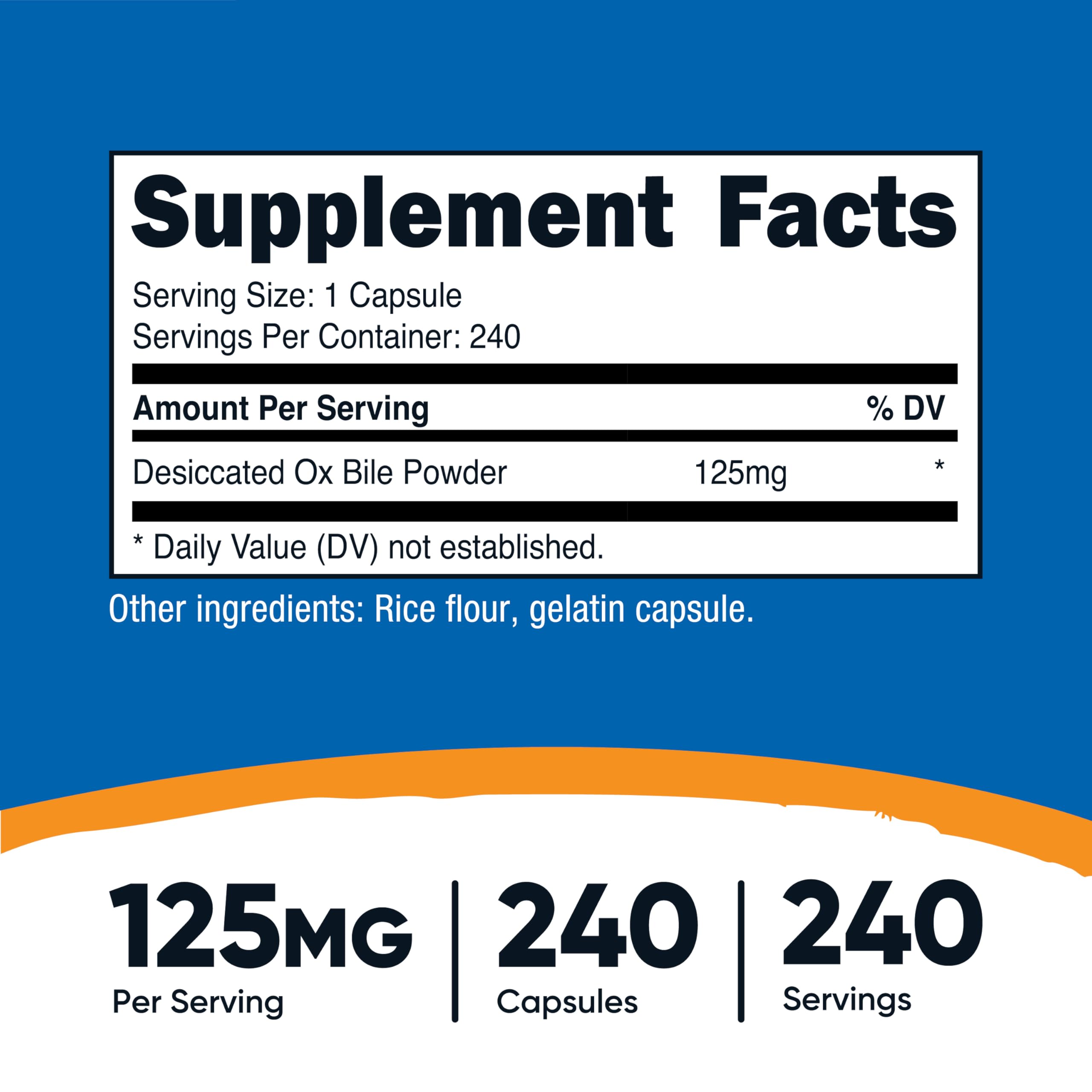 Nutricost Ox Bile Capsules bottle back with supplement facts