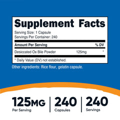 Nutricost Ox Bile Capsules bottle back with supplement facts