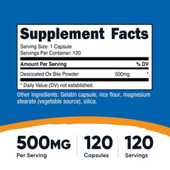 Ox Bile Capsules bottle back with label details