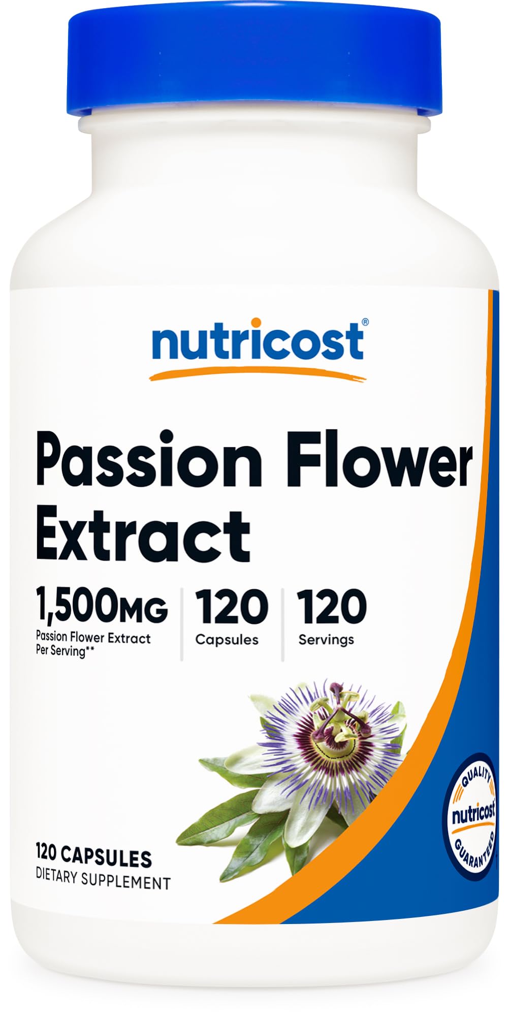 Nutricost Passion Flower Extract bottle label showing 1,500mg per serving