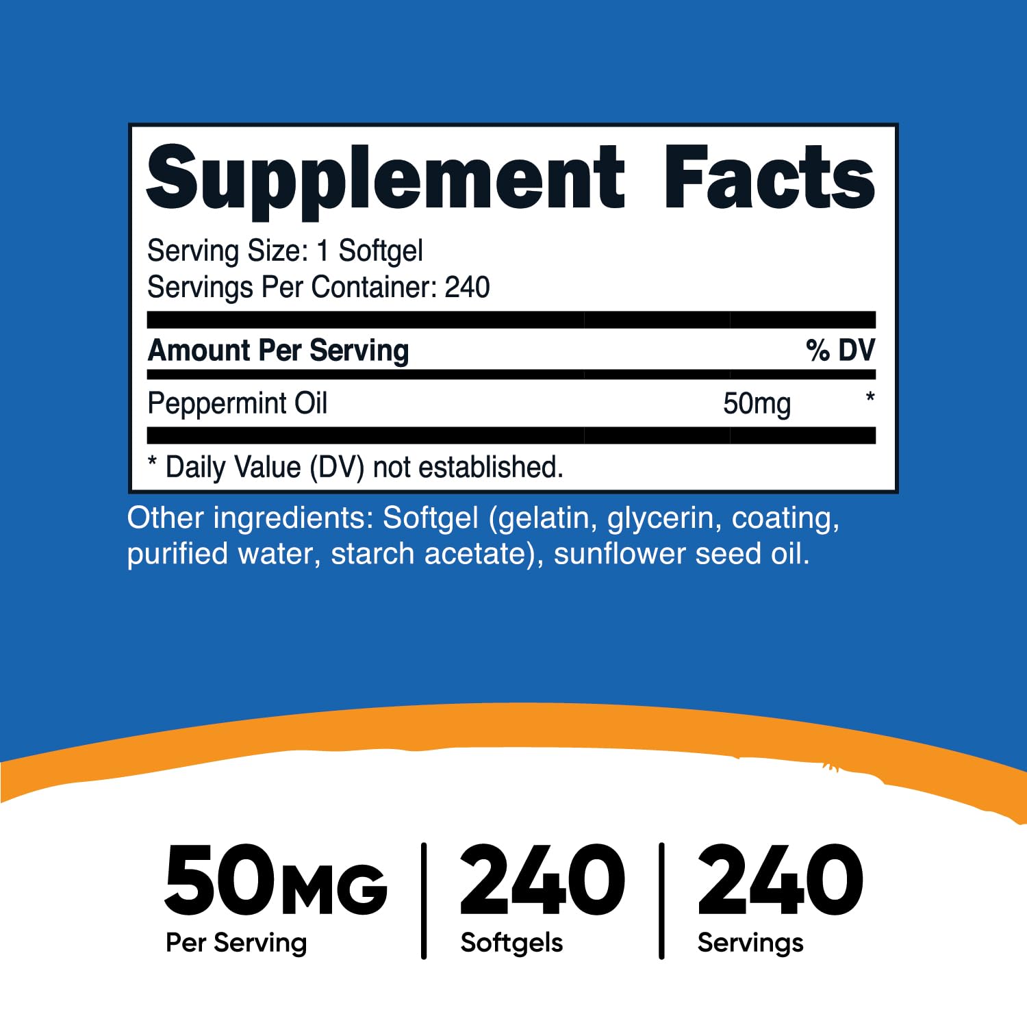 Close-up of peppermint oil softgels