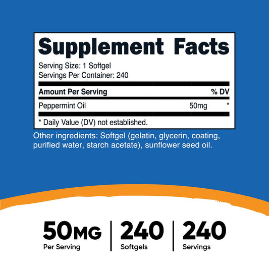 Close-up of peppermint oil softgels
