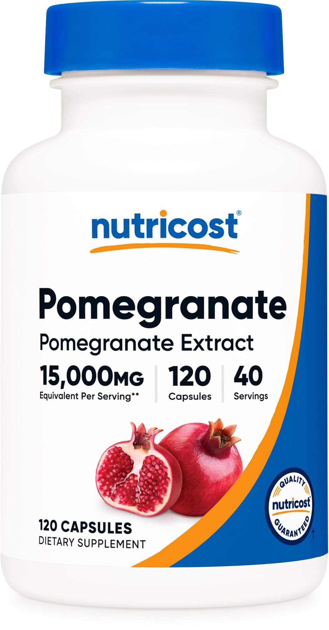 Bottle label of Nutricost Pomegranate Extract with 120 capsules